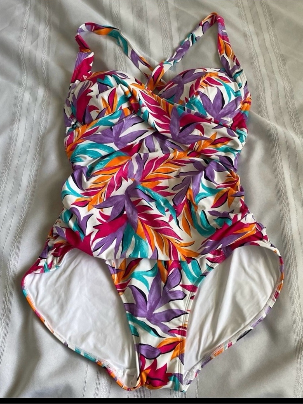 Anne Cole Multicolor Tropical Leaf Twist-Front One-Piece Swimsuit